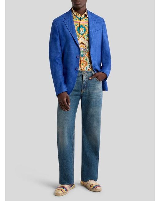 Etro Blue Woven Jersey Jacket for men