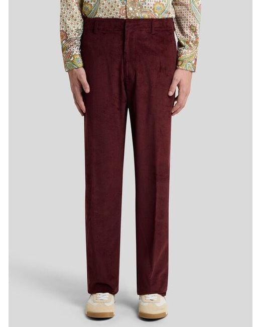 Etro Purple Stretch Cotton Corduroy Trousers for men
