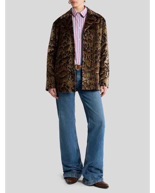 Etro Brown Cropped Velvet Coat With Leopard Motif