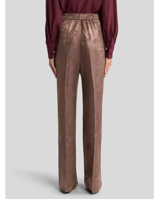 Etro Brown Jacquard Trousers With Floral Paisley Motif