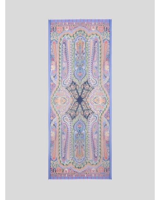 Etro Blue Paisley-Print Frayed Scarf