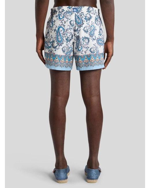 Etro Blue Swim Shorts With Placed Leafy Paisley Print for men