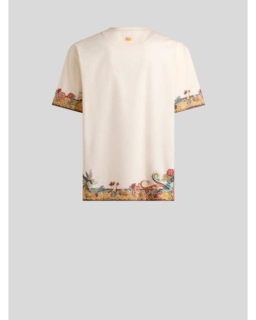 Etro White Cotton Jersey T-Shirt With Placed Paisley Print for men