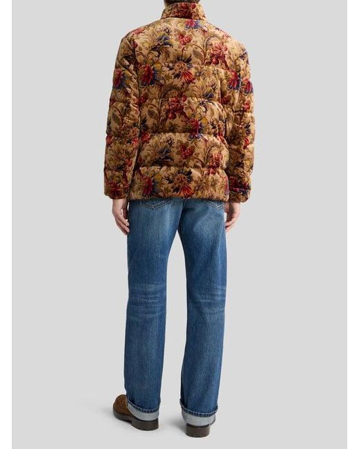 Etro Brown Cotton Velvet Down Jacket With Floral Print for men
