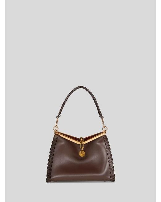 Etro Brown Medium Vela Bag With Thread Work
