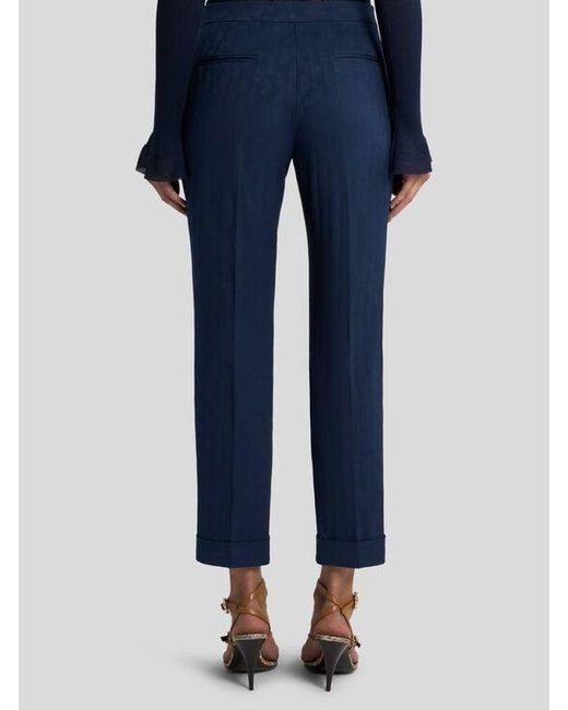 Etro Blue Cropped Cotton Jacquard Trousers With Micro Paisley Motif