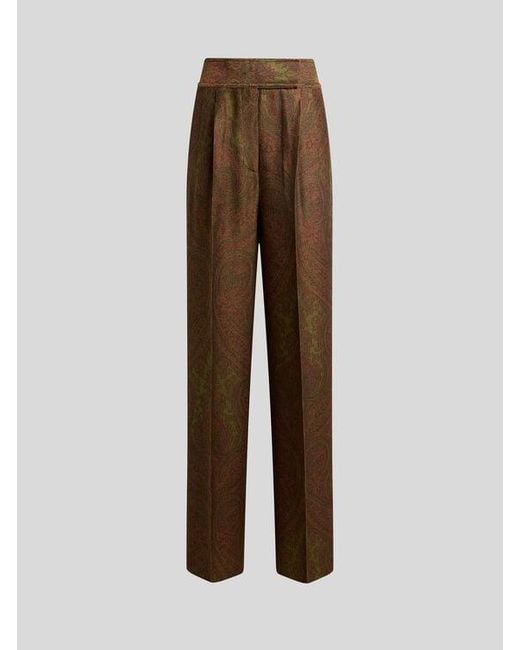 Etro Brown Wool-Blend Jacquard Trousers With Paisley Motif