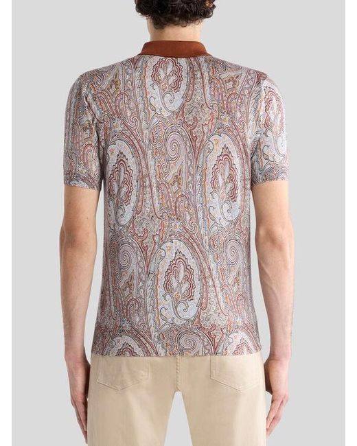 Etro Red Silk- And Cashmere-Blend Polo Shirt With Floral Paisley Motif for men