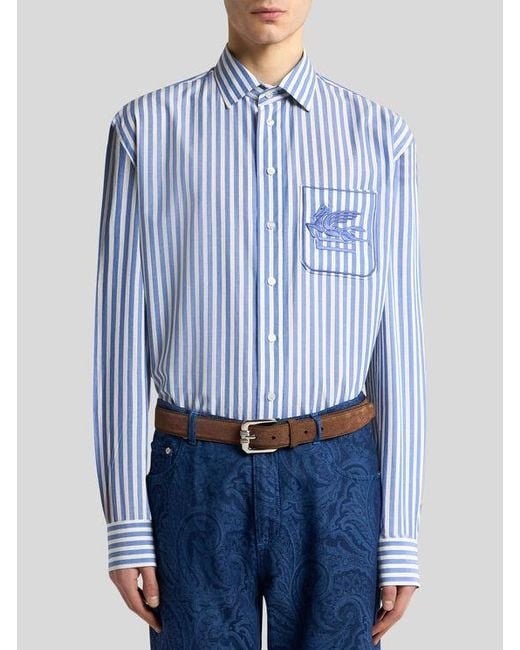 Chemise À Rayures Avec Pegaso, Homme, Taille Etro pour homme en coloris Blue