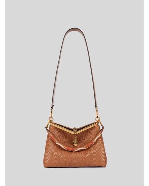 Etro Brown Medium Vela Bag With Wavy Motif And Clutch