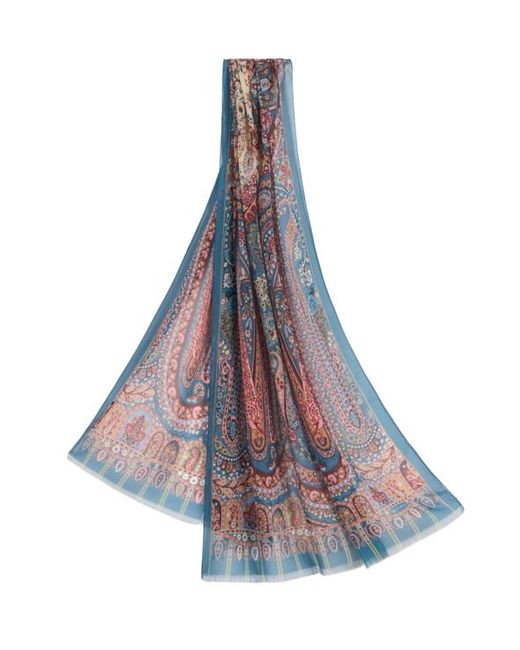Etro Blue Silk Scarf With Placed Print