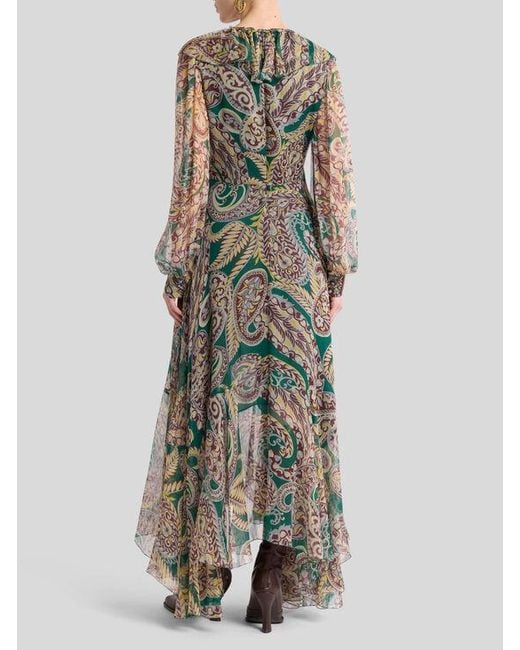 Robe Longue En Crépon De Soie À Motif Paisley, Femme, Taille Etro en coloris Green