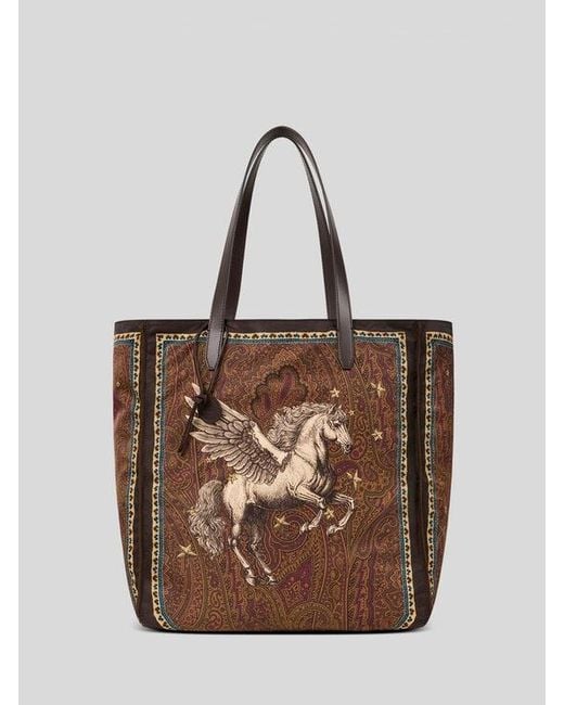 Etro Brown Nylon Tote Bag With Pegaso Print And Arnica Motif for men