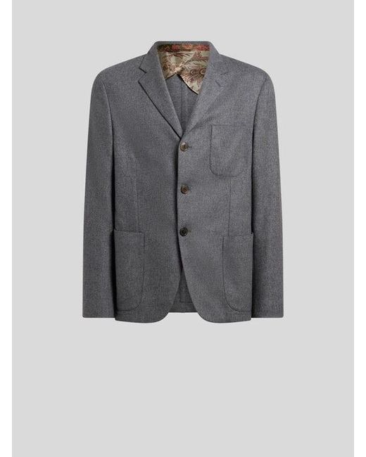 Etro Gray Single-Breasted Jacket for men