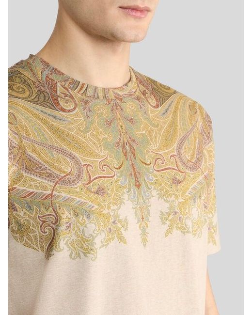 Etro White Cotton Jersey T-Shirt With Placed Paisley Pochette Print for men