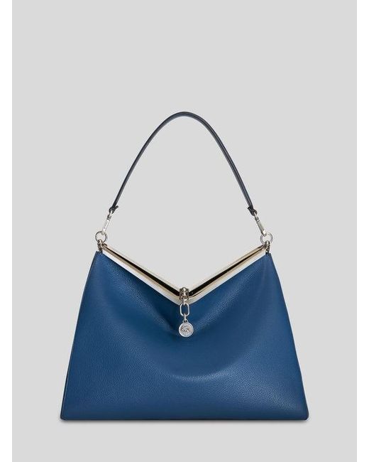 Etro Blue Large Leather Vela Bag for men