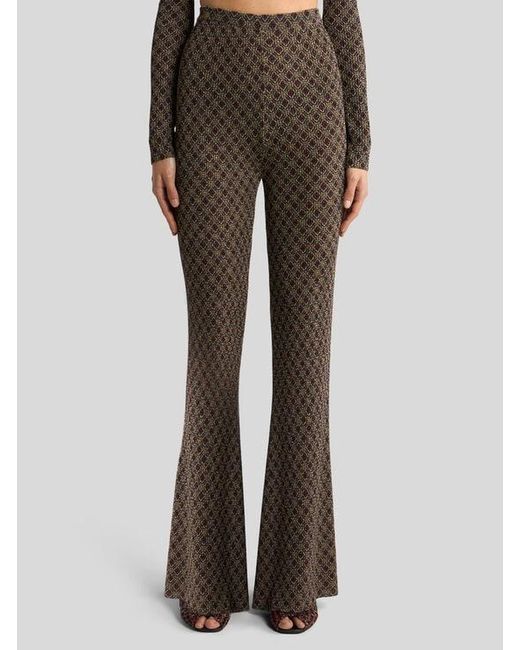 Etro Brown Fit-And-Flare Jacquard Trousers With Micro Diamond Motif