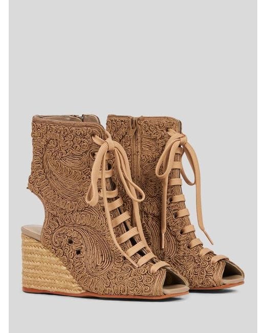 Etro Brown X Castañer Peep-Toe Paisley Ankle Boots