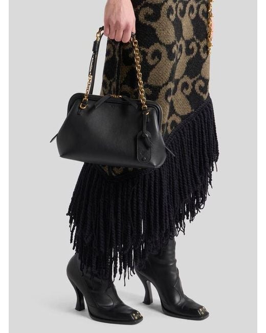 Etro Black Small Leather Doc Shoulder Bag