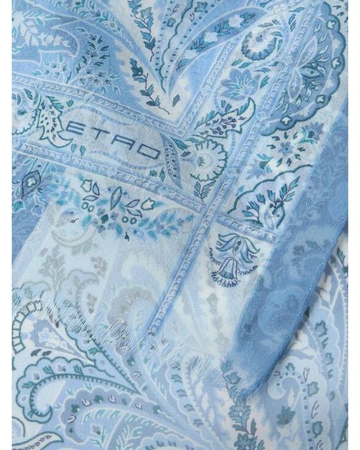Etro White Floral Leafy Printed Silk Scarf