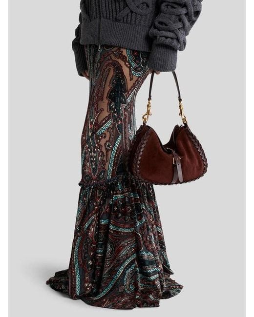 Etro Purple Medium Suede Pony Bag With Threading