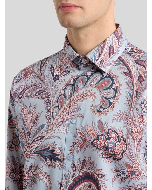 Etro Gray Floral Paisley Cotton Shirt for men