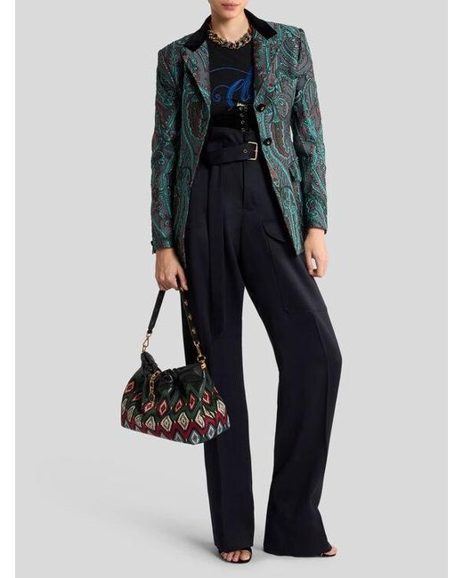 Etro Black Straight-Leg Wool Trousers With Pockets And Belt