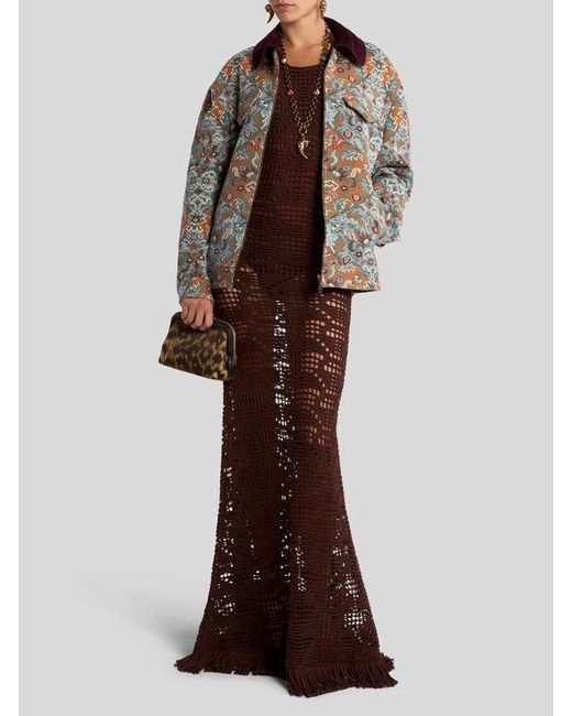 Etro Multicolor Zipped Cotton Jacquard Jacket With Floral Motif