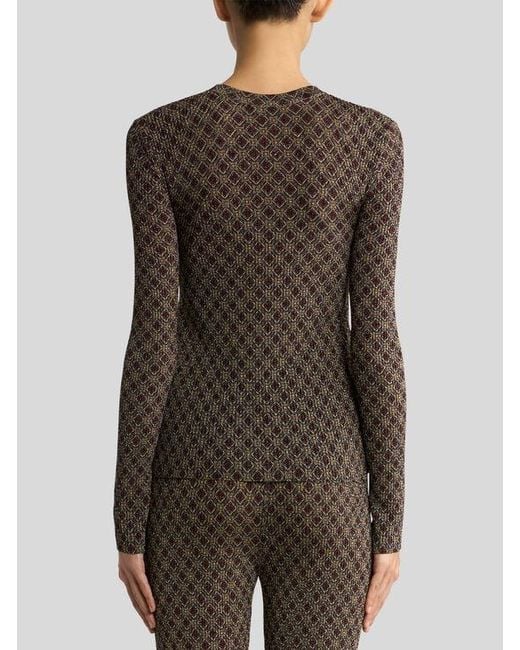 Etro Green Ribbed Henley-Neck Sweater With Micro Diamond Motif