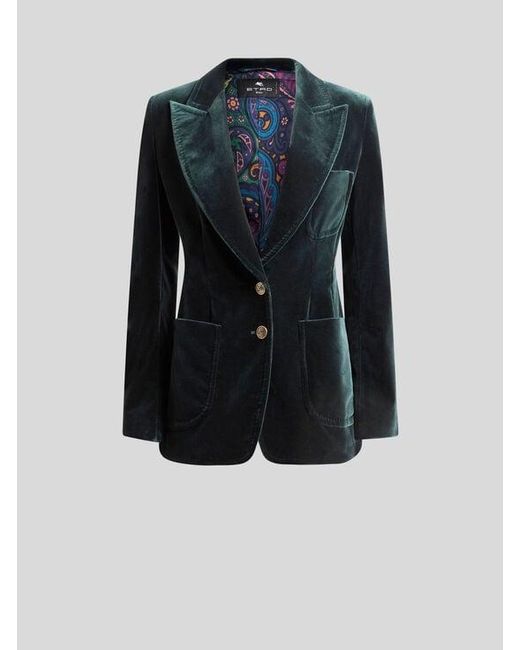 Etro Blue Stretch Velvet Jacket