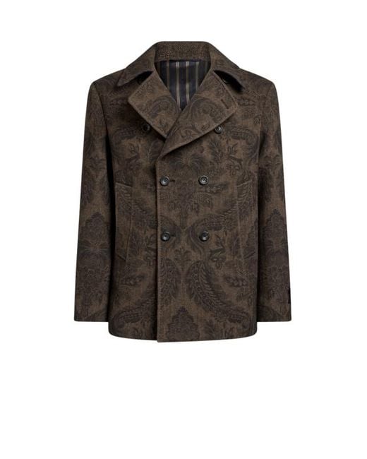 Etro Brown Double-Breasted Wool And Cashmere Pea Coat for men