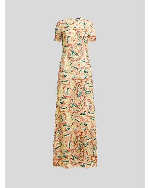 Etro Metallic Crochet-Effect Long Dress With Floral Embroidery