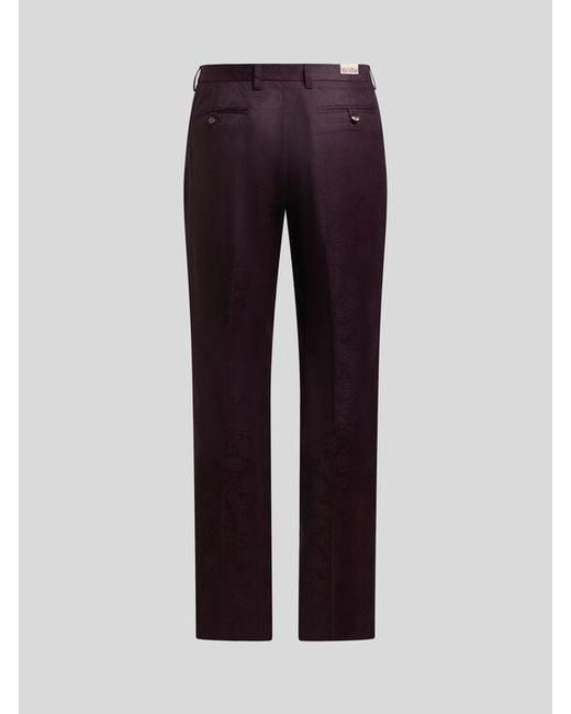 Etro Purple Straight-Leg Wool Jacquard Trousers With Paisley Motif for men