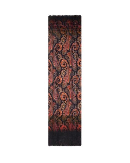 Etro Brown Wool Jacquard Scarf With Check Print And Faded Paisley Motif for men