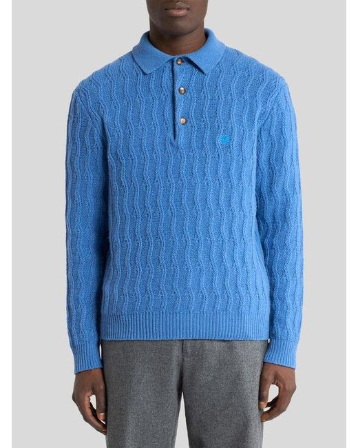Etro Blue Polo-Style Sweater for men