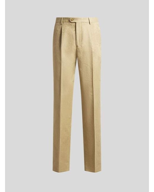 Etro Natural Cotton-Blend Jacquard Trousers With Placed Floral Paisley Motif for men