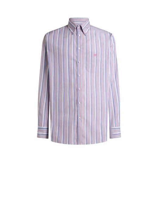 Etro Purple Striped Cotton Button-Down Shirt With Pegaso for men