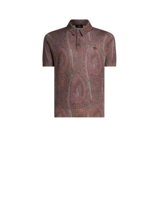 Etro Red Knit Polo-Shirt With Paisley Print for men