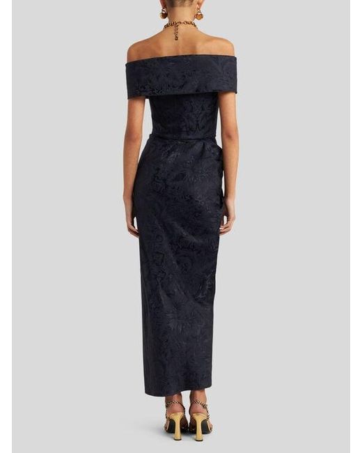 Etro Blue Silk-Blend Jacquard Evening Dress