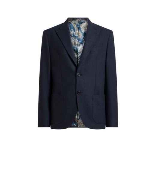 Etro Blue Single-Breasted Jersey Jacket With Peak Lapels for men
