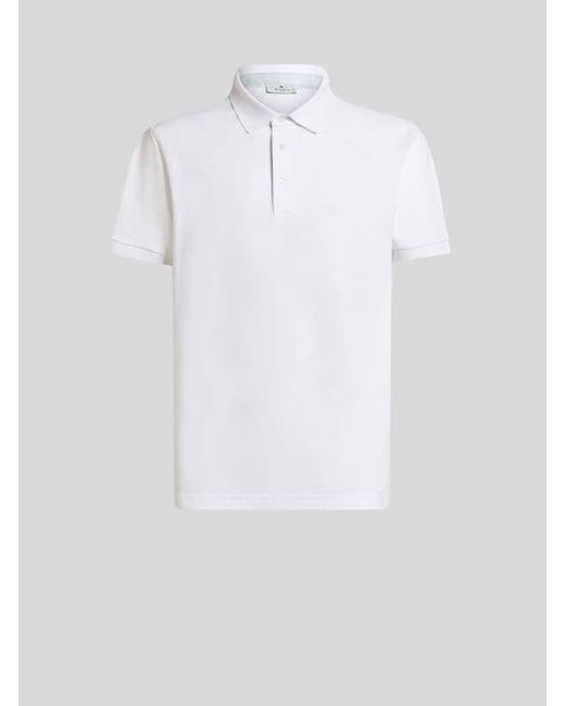 Etro White Polo Shirt With Printed Details for men