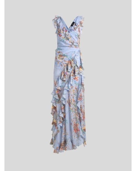 Etro White Long Dress With Ruffles And Cut-Out