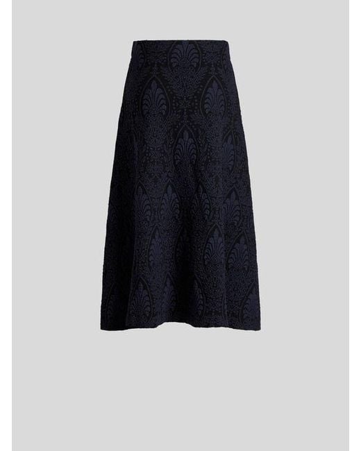 Etro Blue Jacquard Maxi Skirt With Medallion Motif