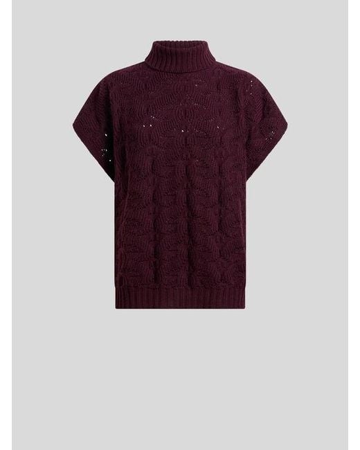 Etro Purple Wool-Blend Turtleneck Sweater With Paisley Detailing
