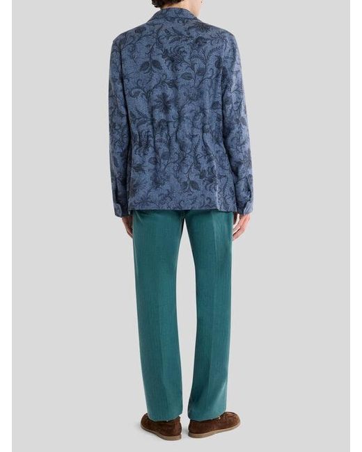 Etro Blue Cotton-Blend Jacket With Floral Motif for men
