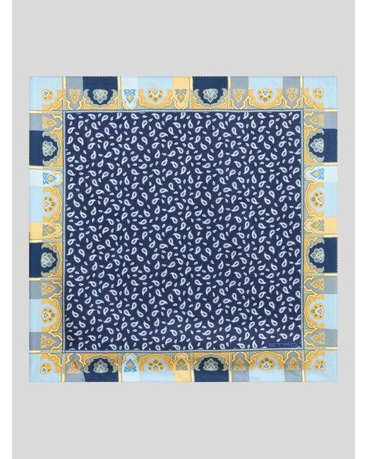 Etro Blue Paisley Silk Pocket Square for men