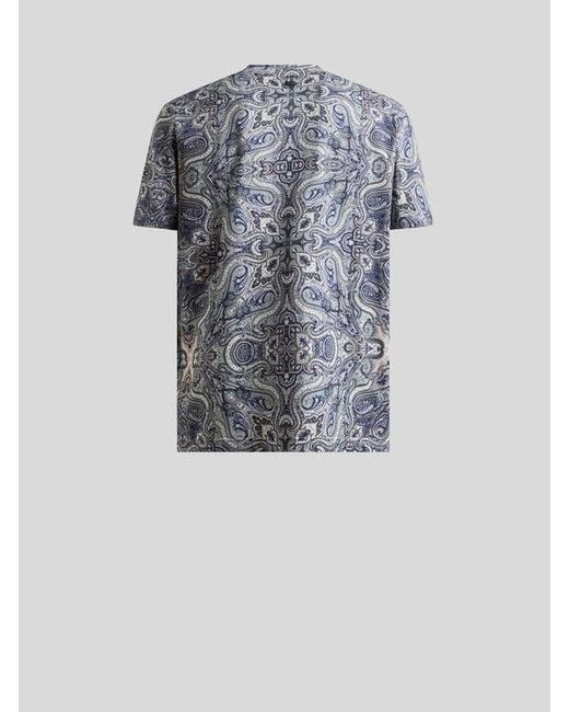 Etro Blue Cotton T-Shirt With Pocket-Square Paisley Motif for men