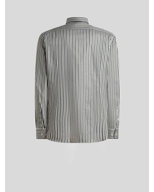 Etro Gray Cotton Shirt With Vertical-Stripe Pattern for men
