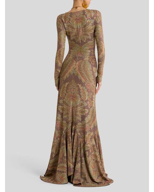 Etro Natural Long Jersey Dress With Floral Motif