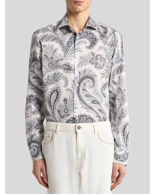 Etro White Floral Paisley Cotton Shirt for men